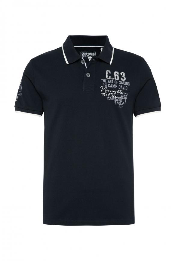 Pikee-Polo mit kleineren Artworks blue navy
