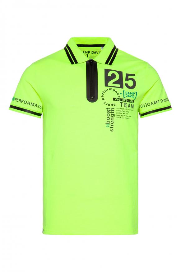 Polo mit Reißverschluss und Logo Prints neon yellow