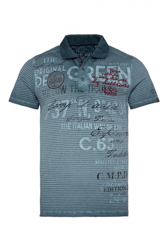 Polo mit Strukturstreifen und Artworks steel blue