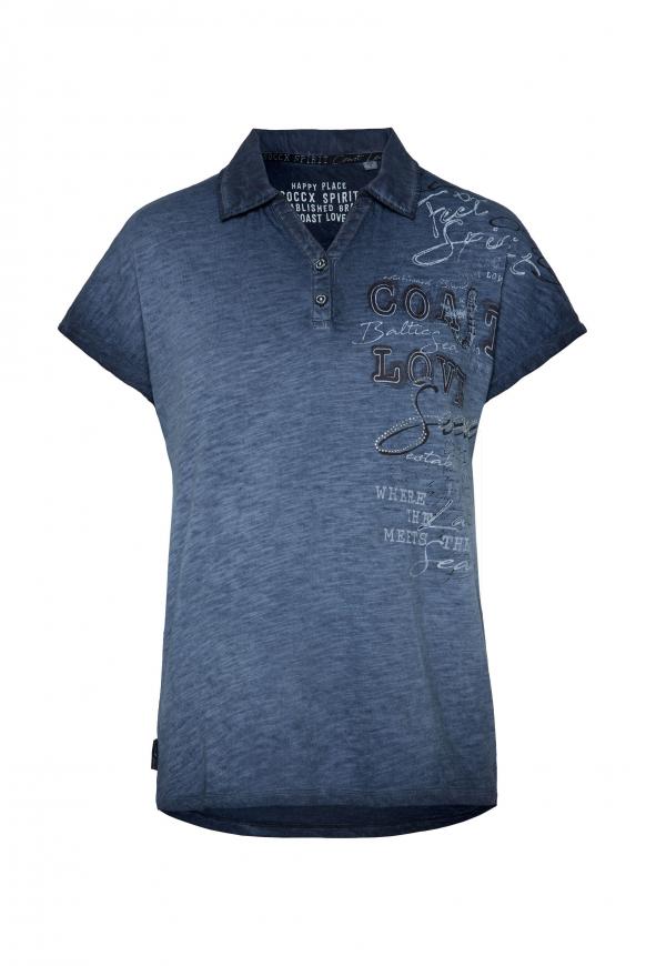 Poloshirt aus Flammgarn mit Artwork blue navy