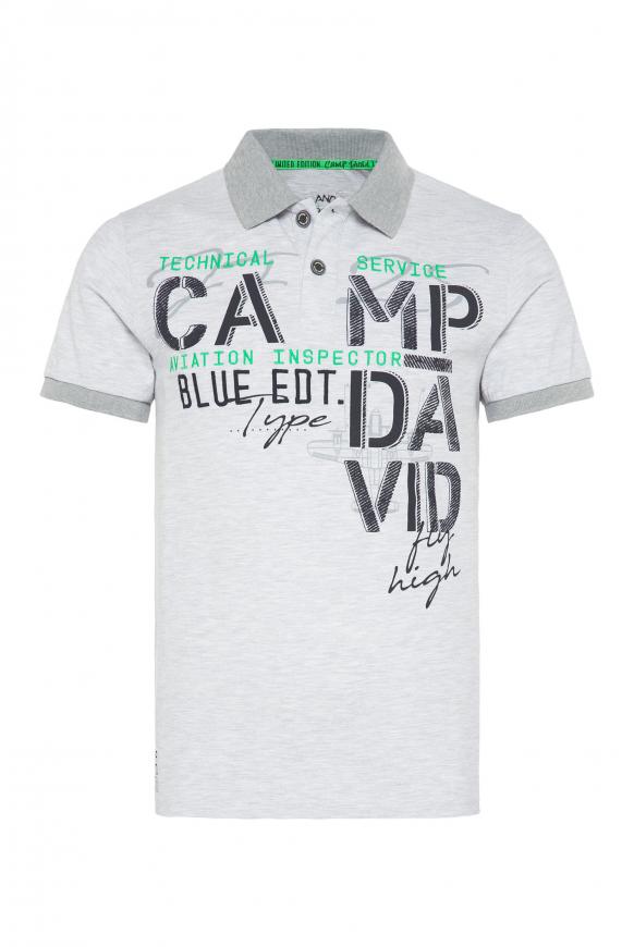 Poloshirt aus Pikee mit Artworks white melange