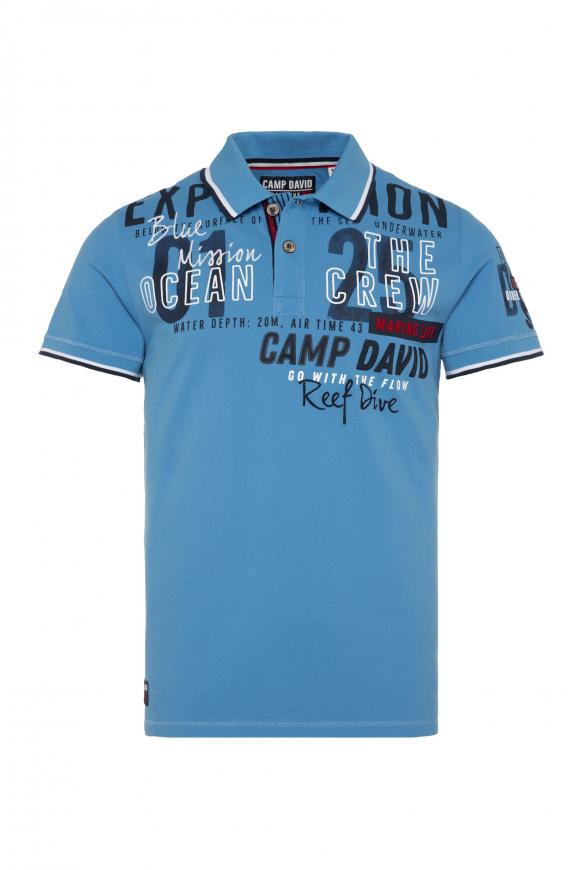 Poloshirt aus Pikee mit Label-Applikationen scuba blue