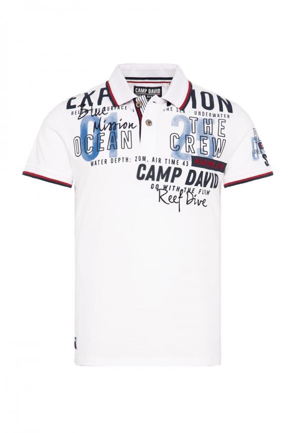 Poloshirt aus Pikee mit Label-Applikationen opticwhite