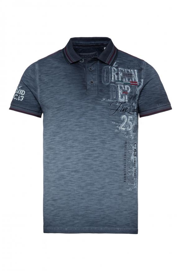 Poloshirt aus Pikee mit vielen Artworks steel blue