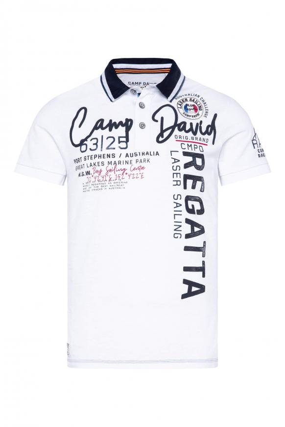 Poloshirt mit Artworks und Kontrastkragen opticwhite