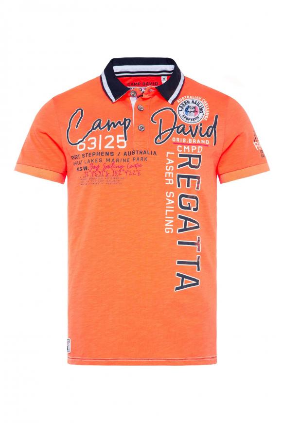 Poloshirt mit Artworks und Kontrastkragen blaze orange