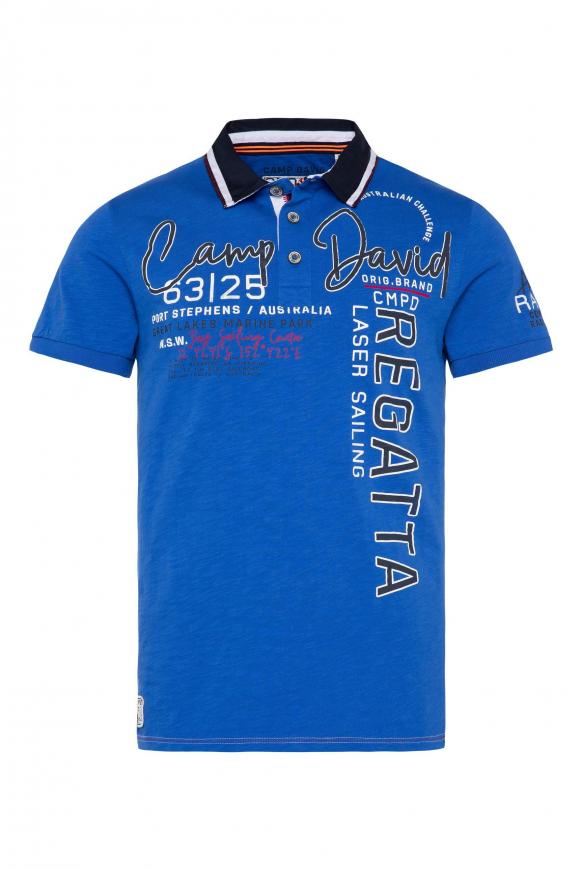 Poloshirt mit Artworks und Kontrastkragen coastal blue