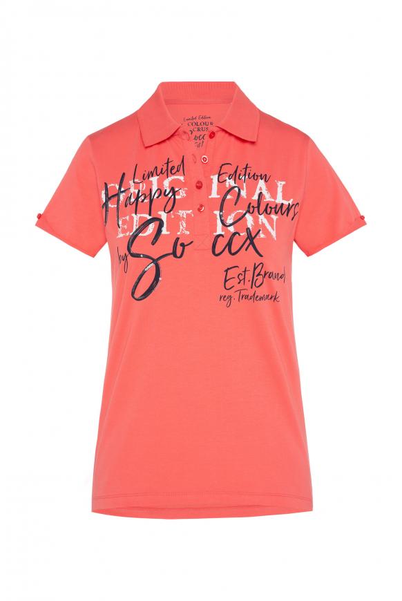 Poloshirt mit Print und Pailletten sunset red