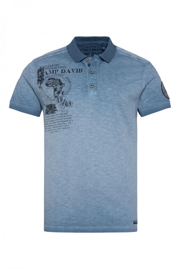 Poloshirt mit Schulter-Patches und Artworks wave blue