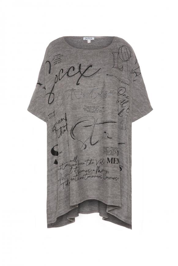 Poncho mit Wording Print und Glitzersteinen dark ash melange