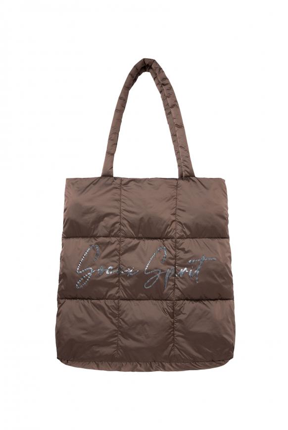 Puffer Shopping Bag mit Glitter Logo brown