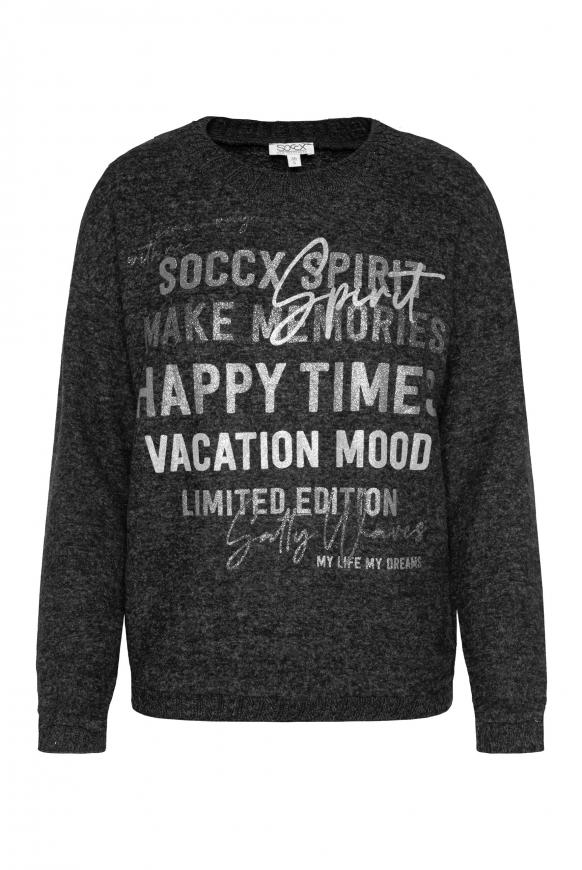 Pullover im Materialmix mit Glitzer-Print black melange
