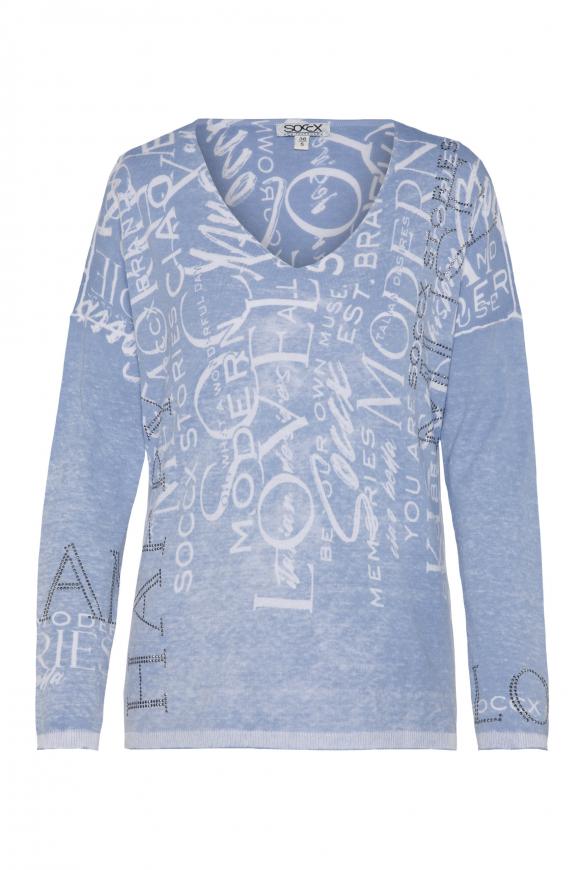 Pullover mit Glitzerstein-Wording happy blue