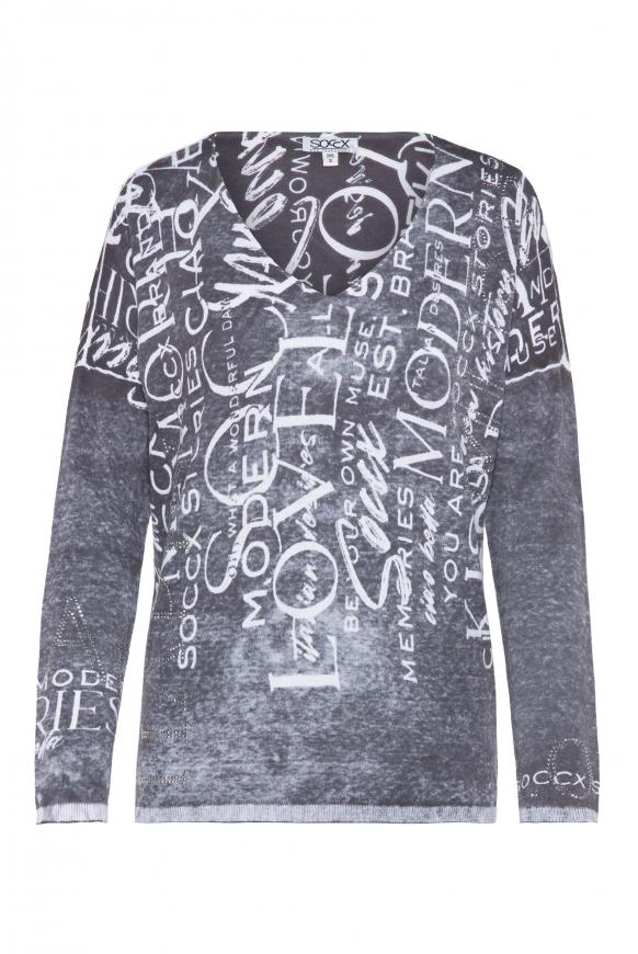 Pullover mit Glitzerstein-Wording dark ash