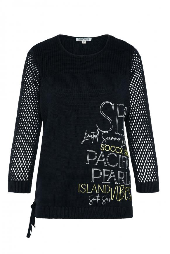 Pullover mit Mesh-Ärmeln und Schnürung pacific navy