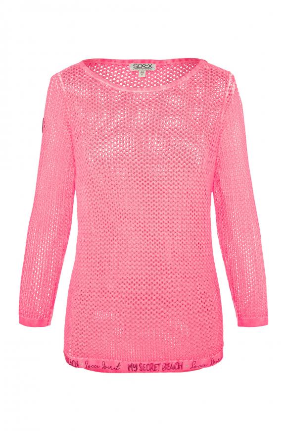 Pullover mit Mesh-Struktur und 3/4-Ärmeln tropical pink