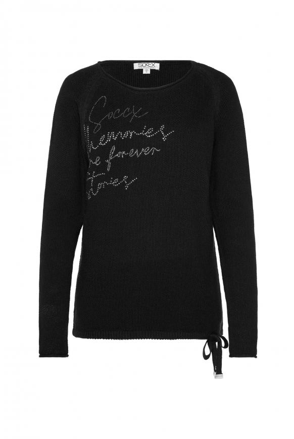 Pullover mit Strickmuster und Bindebandsaum black