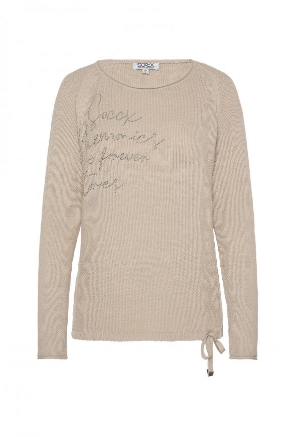 Pullover mit Strickmuster und Bindebandsaum cool sand