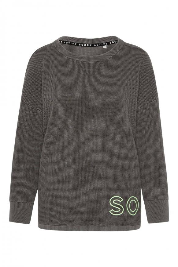 Pullover mit Strickmuster und Logo Print washed black