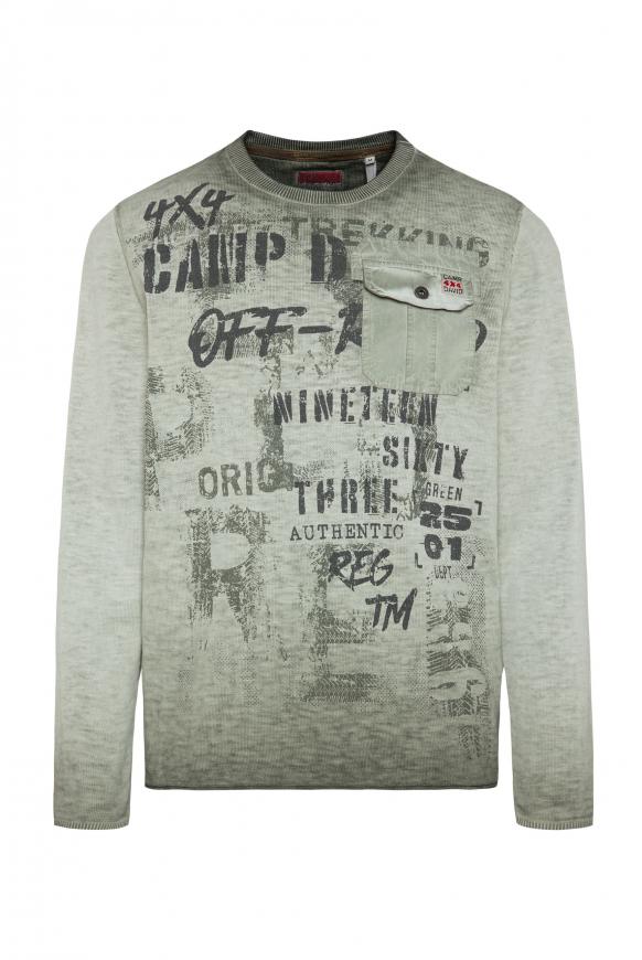 Pullover mit Used Look, Print und Tasche