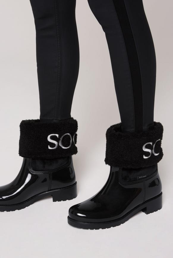 Regenstiefel mit Fake-Fur-Schaft und Logo black
