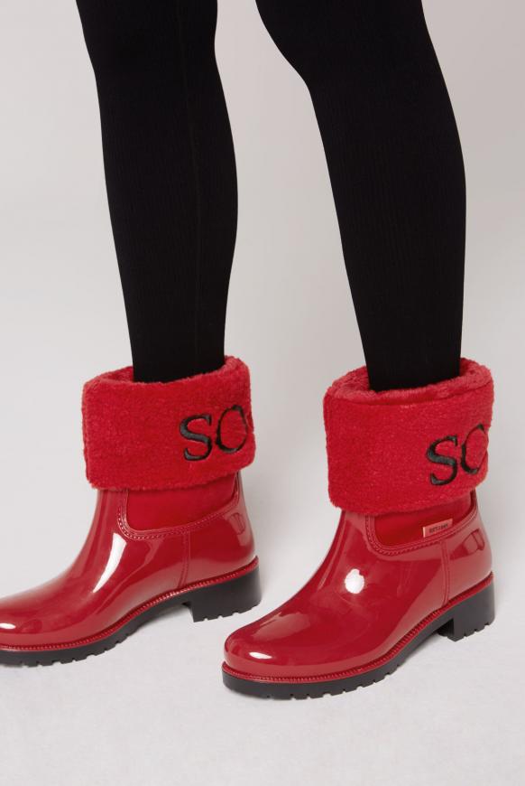 Regenstiefel mit Fake-Fur-Schaft und Logo flame scarlet