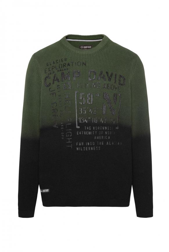 Rippstrickpullover mit Farbverlauf und Print green