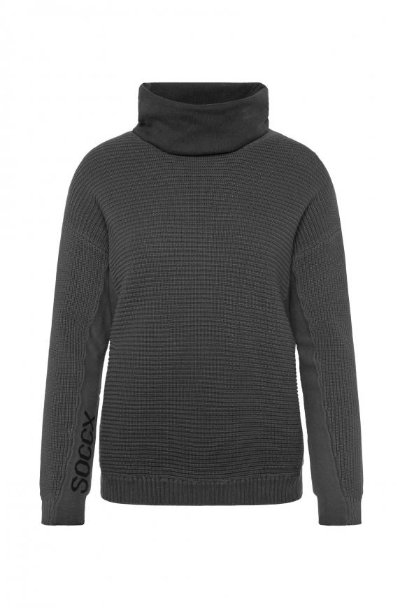 Rollkragenpullover mit Intarsien-Strick black