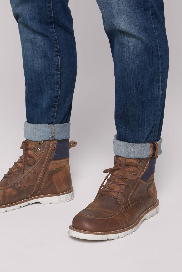 Schnürstiefel aus Leder mit Textil-Schaft cognac