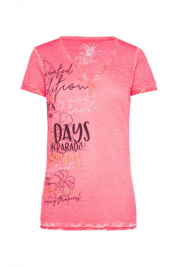 Serafino-Shirt mit Mesh-Details und Print tropical pink