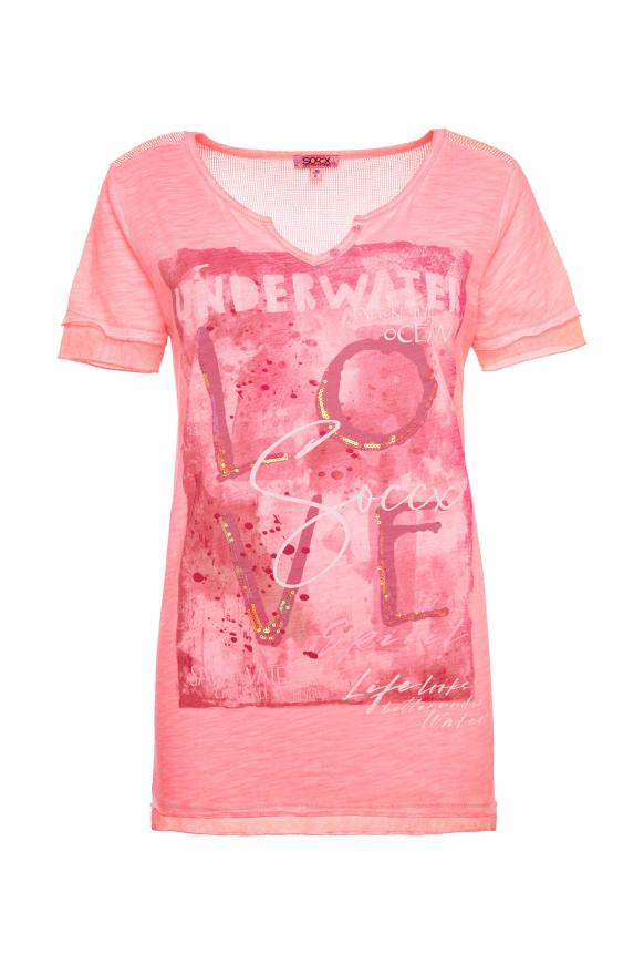 Serafino-Shirt mit Mesh-Details und Print pink shell