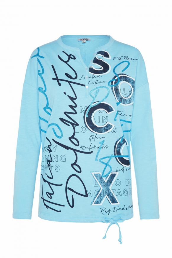 Serafino-Shirt mit Wording Print clear blue