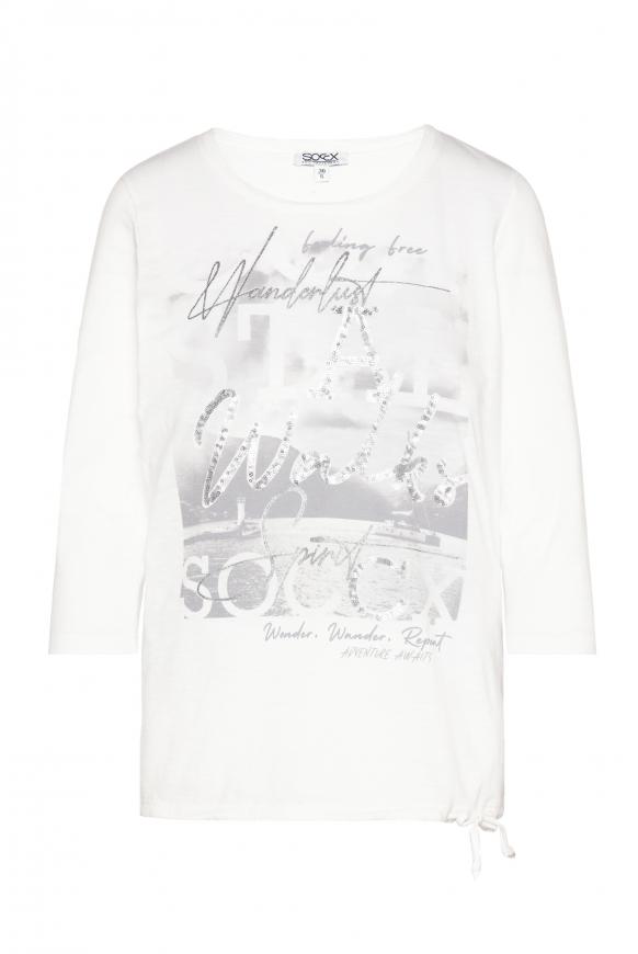 CAMP DAVID & SOCCX | Shirt mit 3/4-Ärmeln und Print Artwork ivory