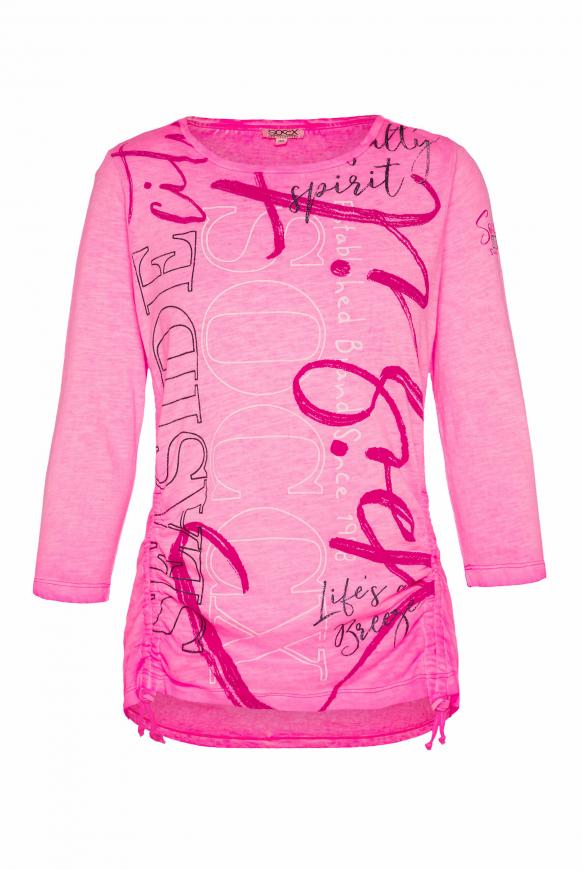 Shirt mit U-Boot-Ausschnitt und Raffungen knockout pink