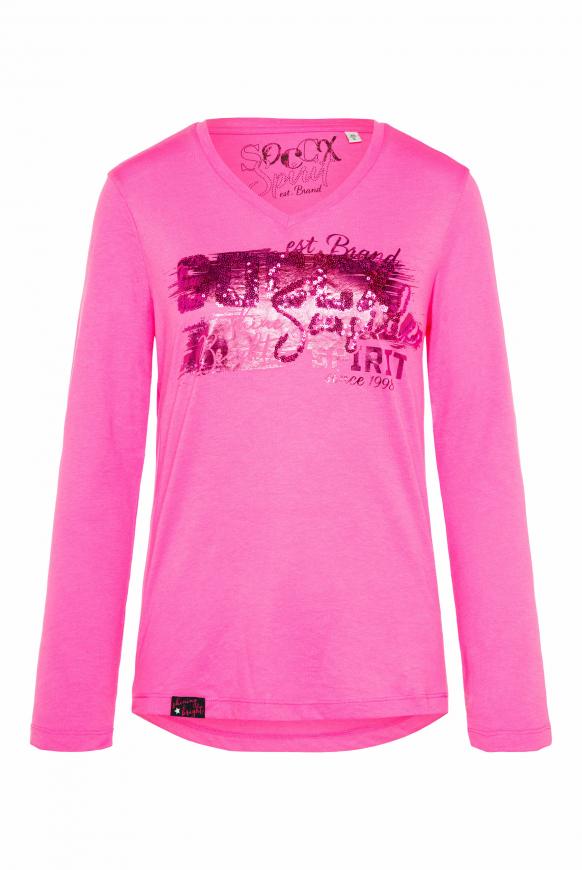 Shirt mit V-Ausschnitt und Logo Artwork knockout pink