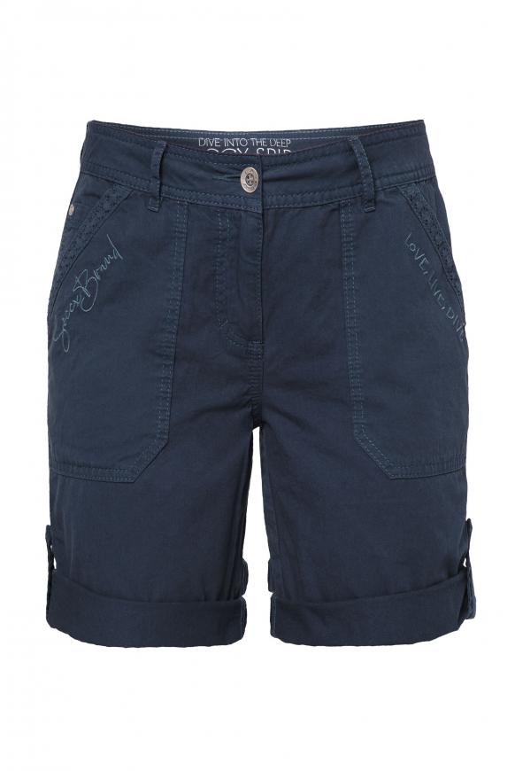 Shorts mit Spitzenborte und Stickereien blue navy
