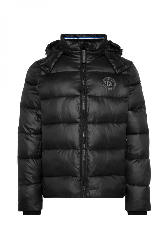 Steppjacke mit Kapuze und Label Print black