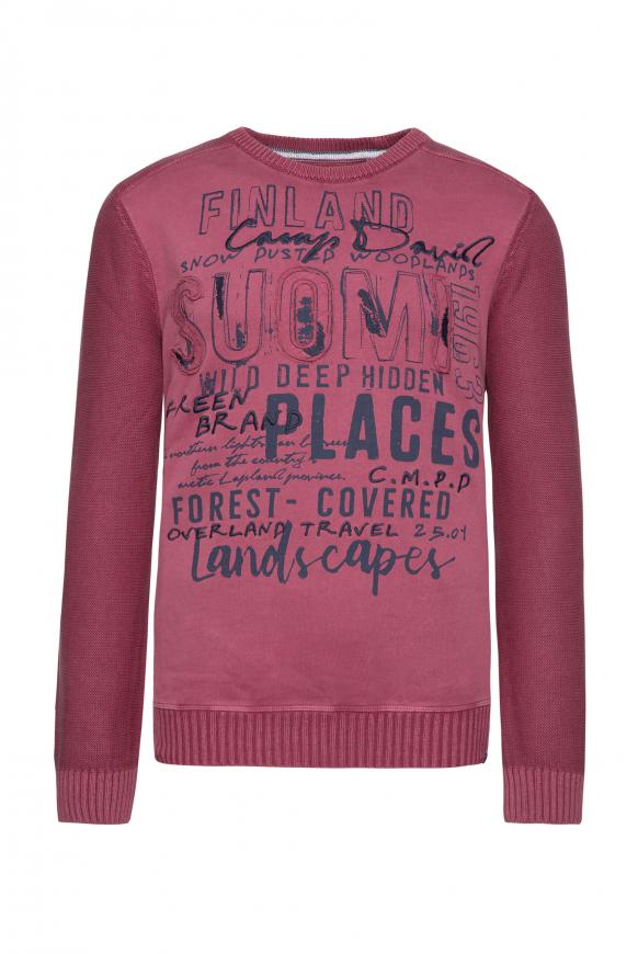 Stone Washed Pullover im Materialmix dark red