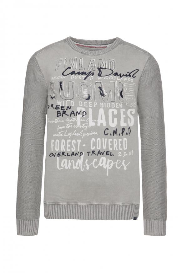 Stone Washed Pullover im Materialmix polo grey