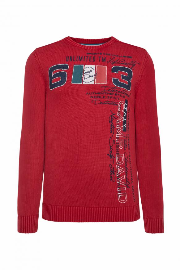 Stone Washed Pullover mit Label Print racing red