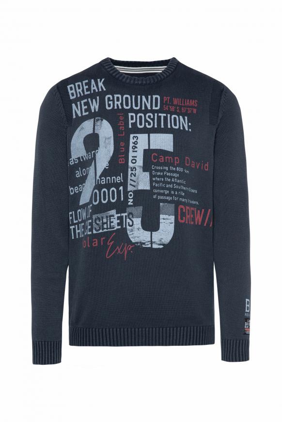 Stone Washed Pullover mit Label Prints deep sea