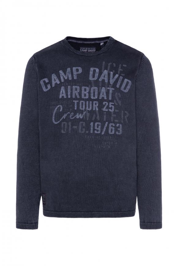 Stone Washed Pullover mit Label Prints deep sea