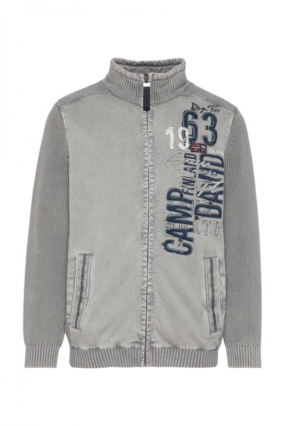 Stone Washed Strickjacke im Materialmix polo grey
