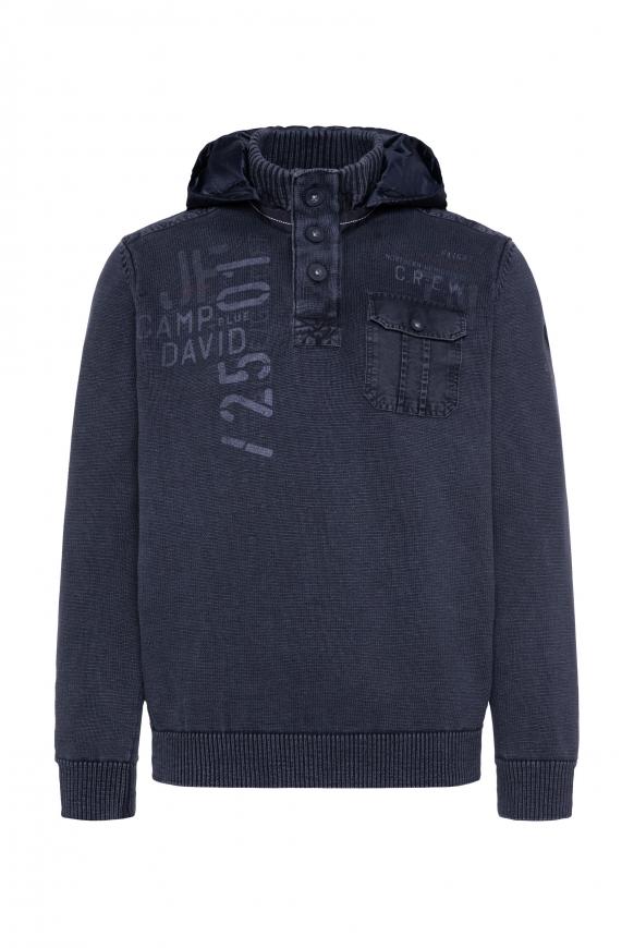 Stone Washed Troyer-Pullover mit Kapuze deep sea