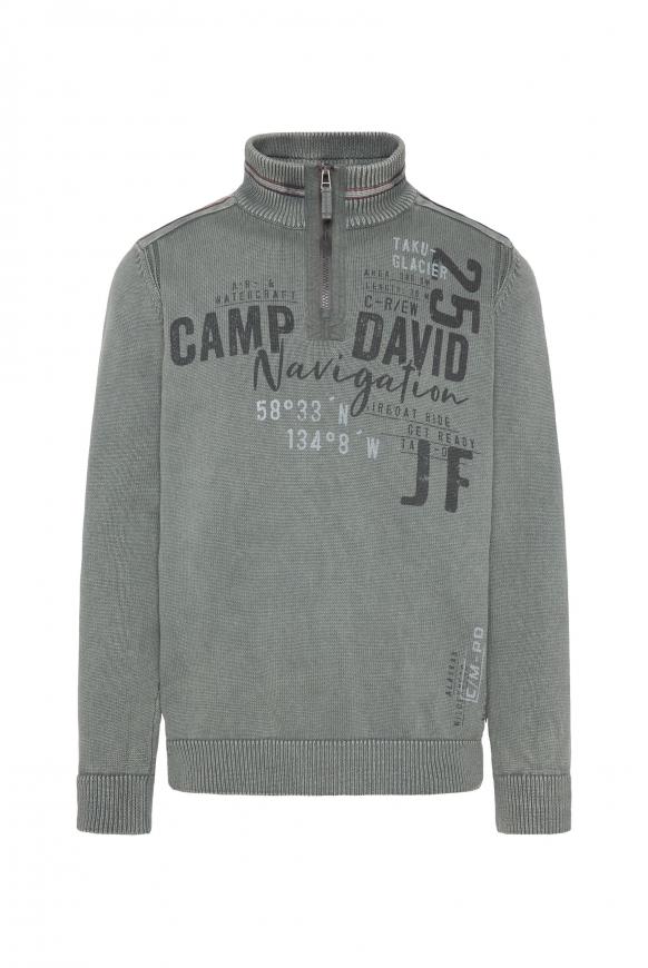 Stone Washed Troyer-Pullover mit Tapes medium khaki