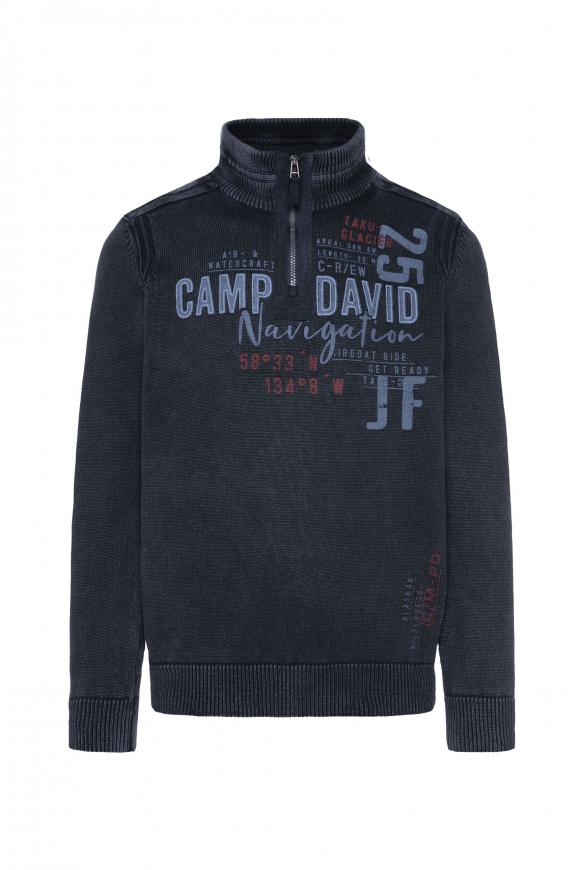 CAMP DAVID & SOCCX | Stone Washed Troyer-Pullover mit Tapes deep sea