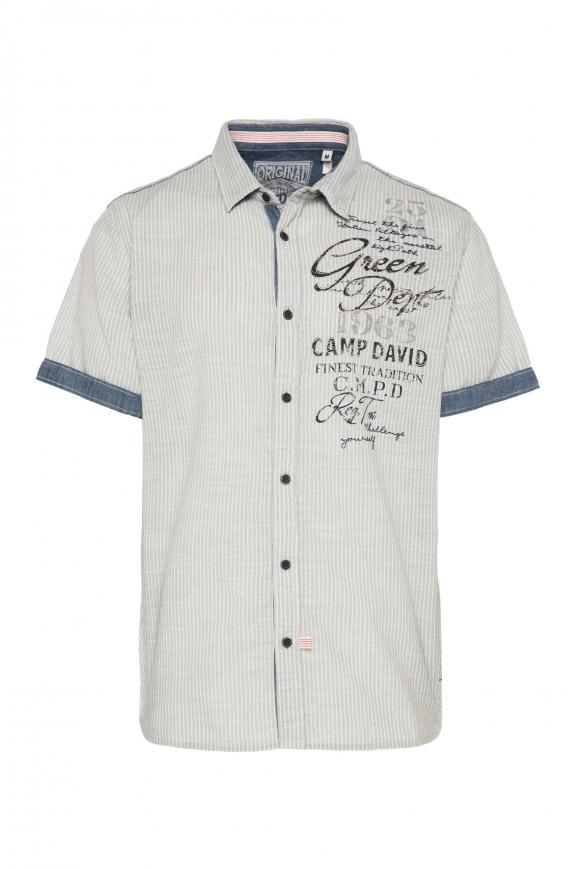 Streifenhemd mit Label Print und Stickereien nature