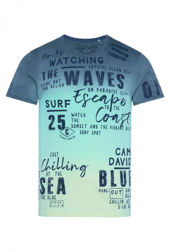 Streifenshirt Dip Dye mit großen Logo Prints surf grey