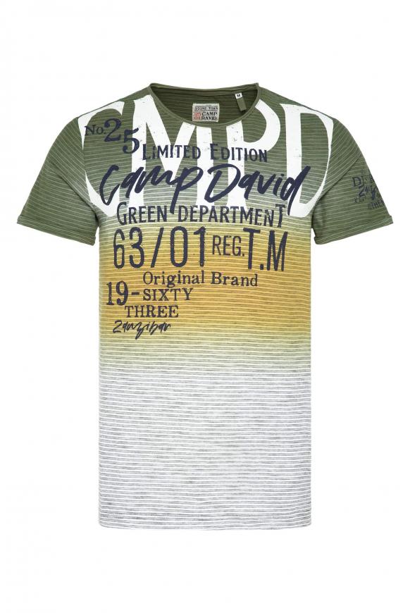 Streifenshirt mit Farbverlauf und Print khaki