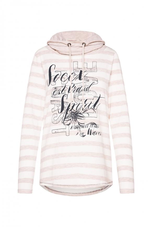 Streifenshirt mit hohem Kragen und Print